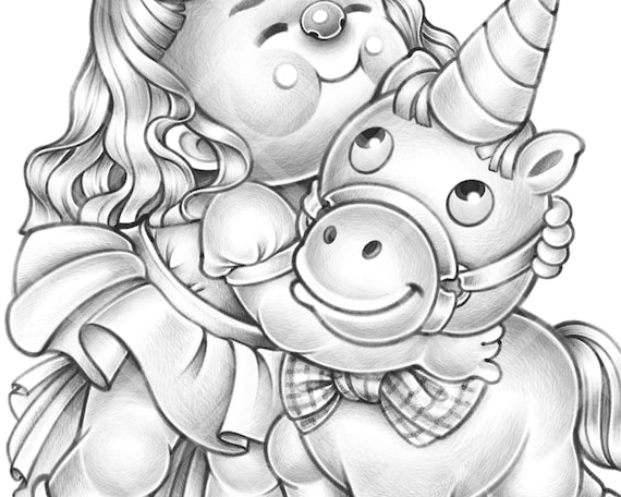 My little unicorn coloring pages for adults and kids little girl unicorn horn printable illustration cute sweet jpg digital download pdf