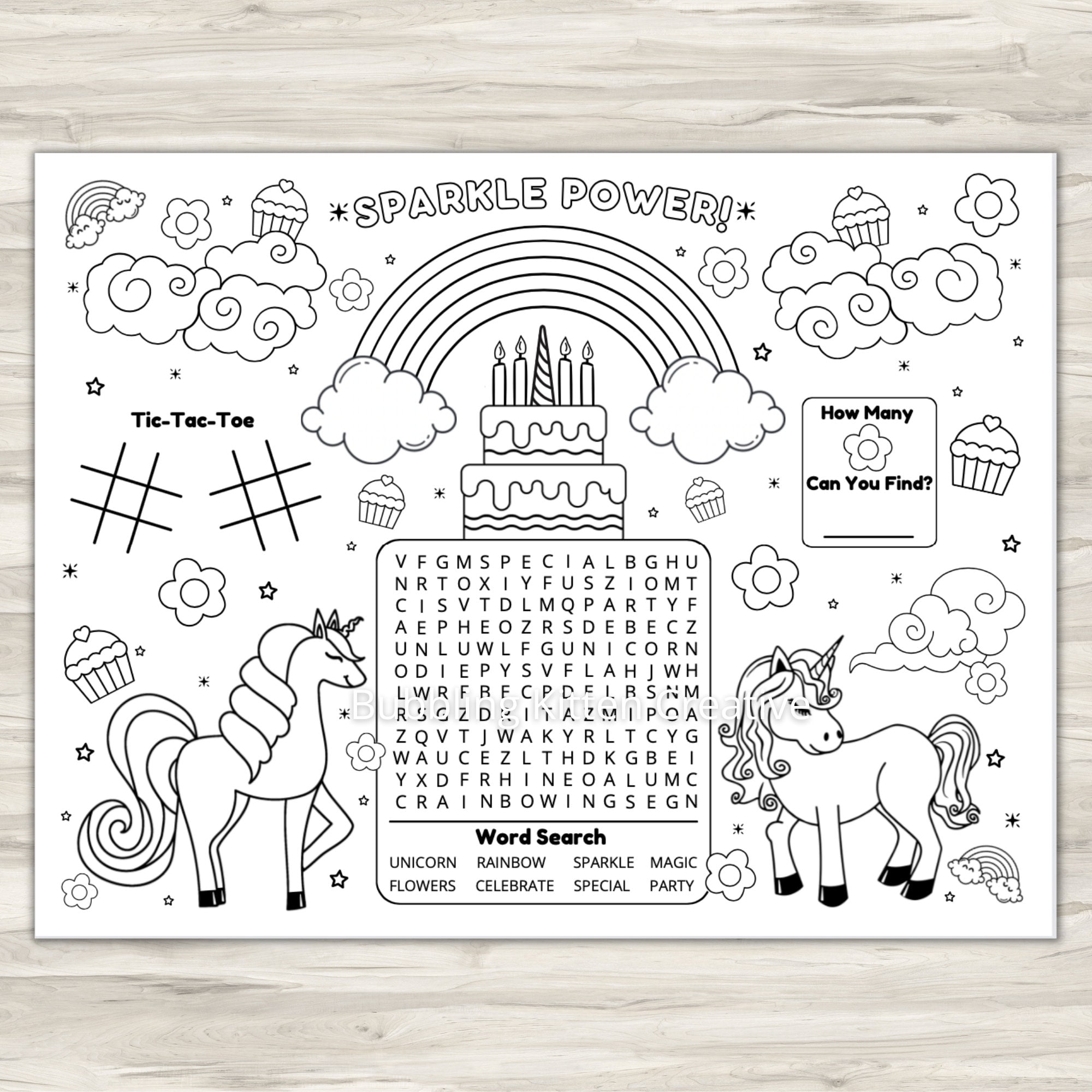 Unicorn activity coloring sheet unicorn printable kids party favor instant download