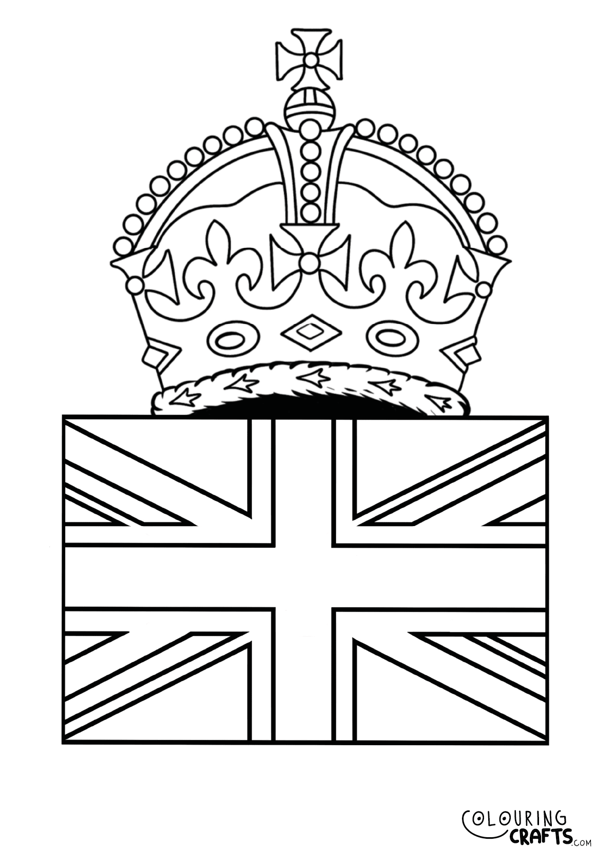 King charles iii crown on union jack coronation colouring page