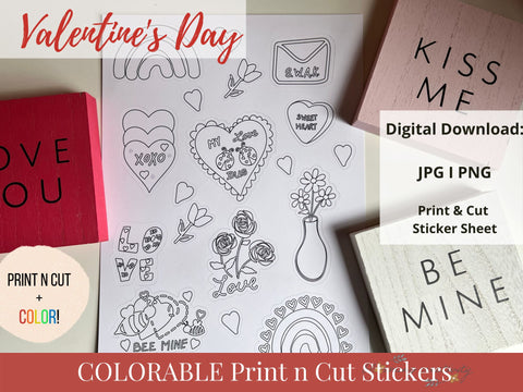 Cute colorable valentines day print and cut stickers printable sticker sheet print n cut stickers sticker sheet for silhouettecricut
