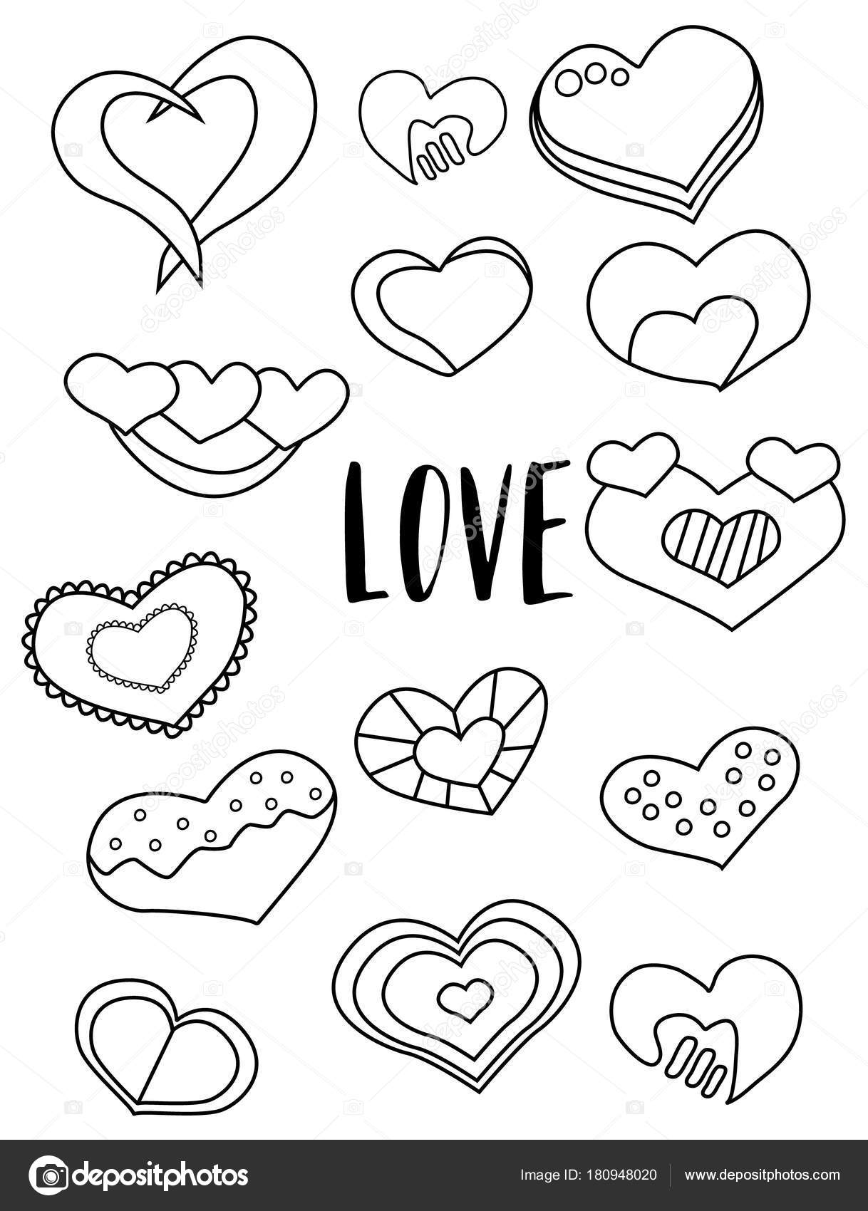 Set hearts black white stickers valentines day elements kids game stock vector by milana