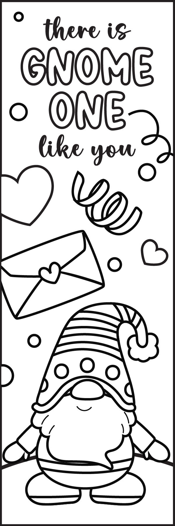 Valentines day gnomes printable coloring bookmarks