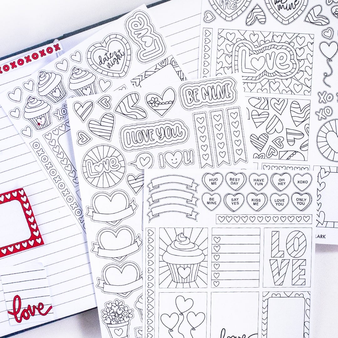 Coloring printable valentines day planner stickers