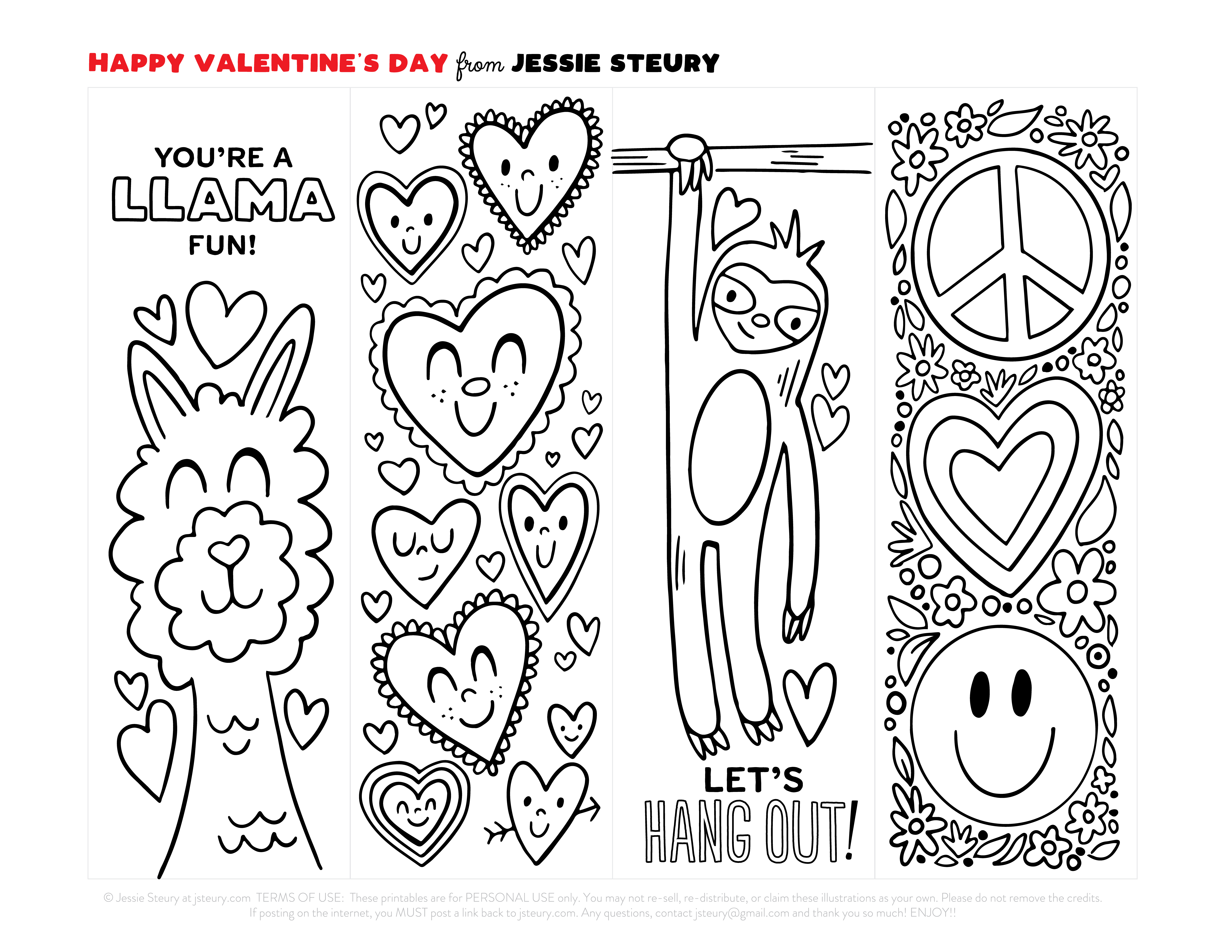 Free printable valentines day bookmarks to color â jessie steury