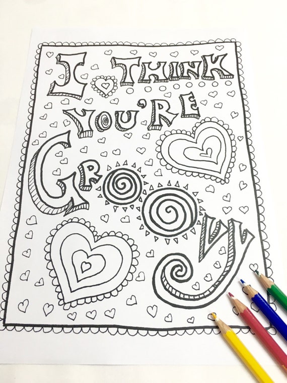 Groovy coloring page valentines day adult coloring page zendoodle art therapy adult coloring book printable coloring page inspirational