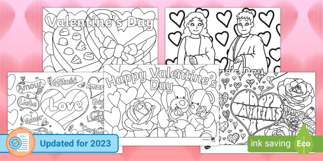 Valentines day mindfulness colouring sheets