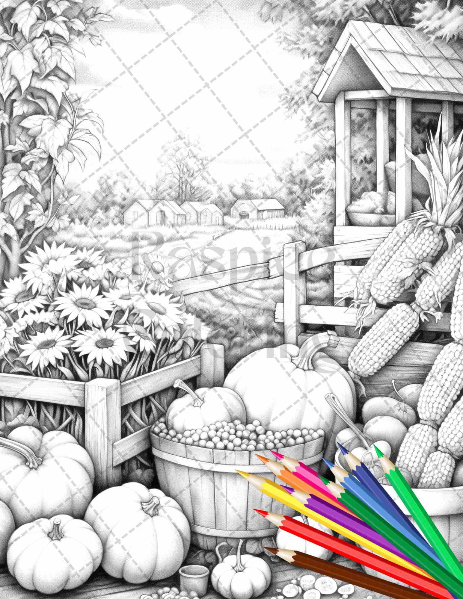 Autumn harvest grayscale coloring pages printable for adults relaxing â coloring