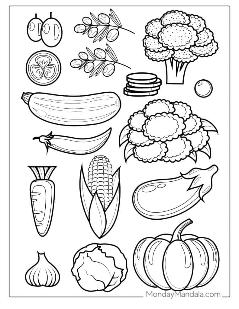 Vegetable coloring pages free pdf printables