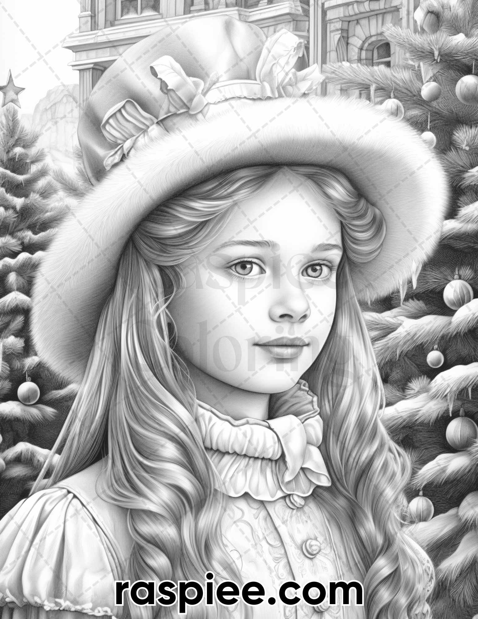 Christmas victorian girls grayscale coloring pages for adults prin â coloring