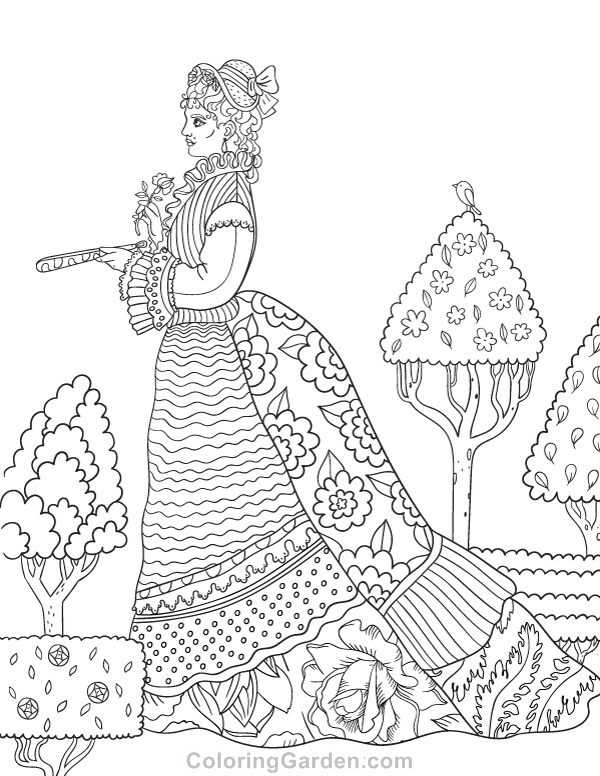 Victorian woman adult coloring page