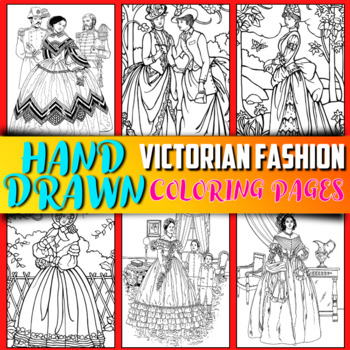 Hand drawn victorian fashion coloring pages printable digital coloring book