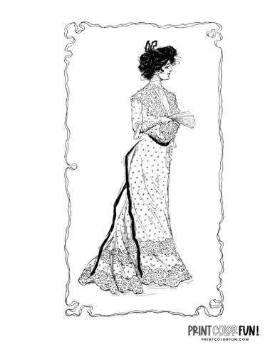Victorian dresses coloring pages of beautiful s fashion for women at