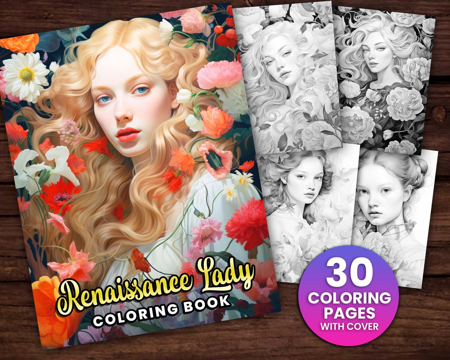 Renaissance ladies coloring page book adults kids