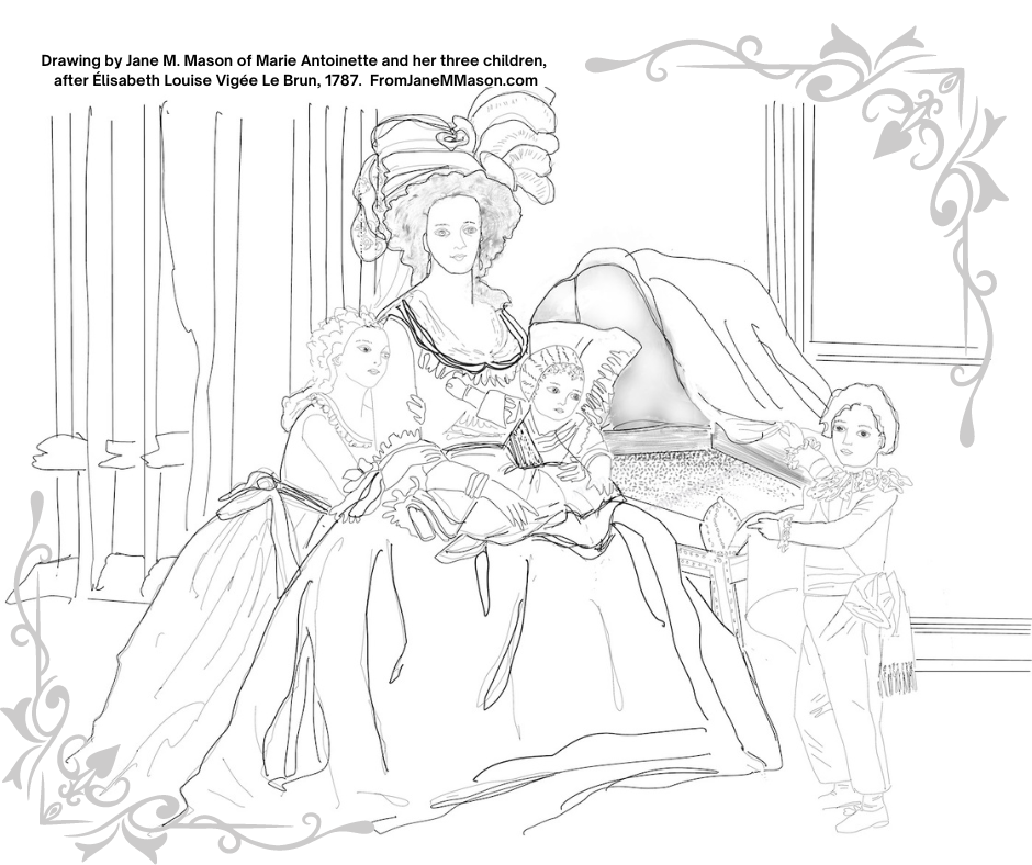 Marie antoinette with her children art page for all ages for coloring â from jane m mason