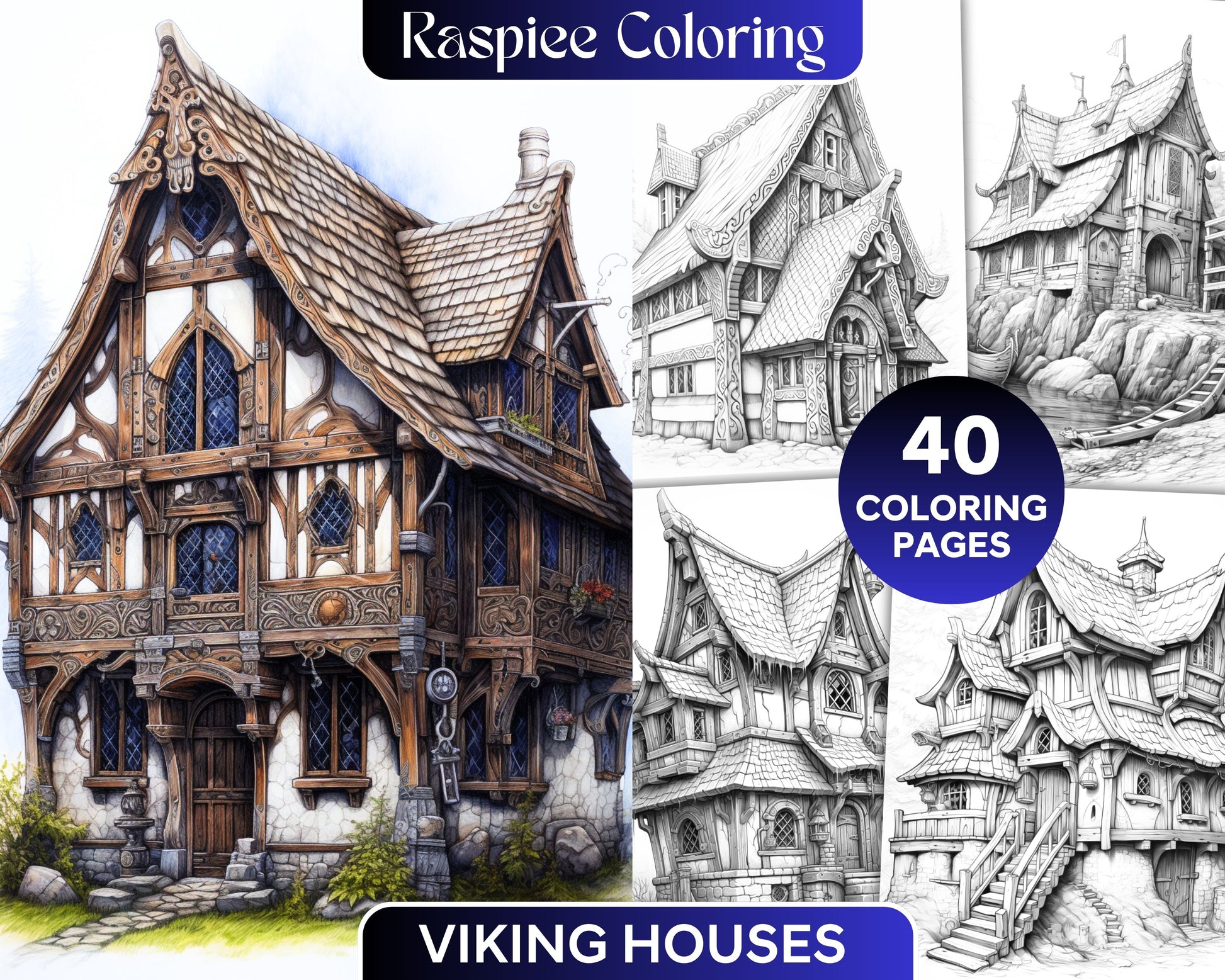 Viking houses grayscale coloring pages printable for adults pdf fi â coloring