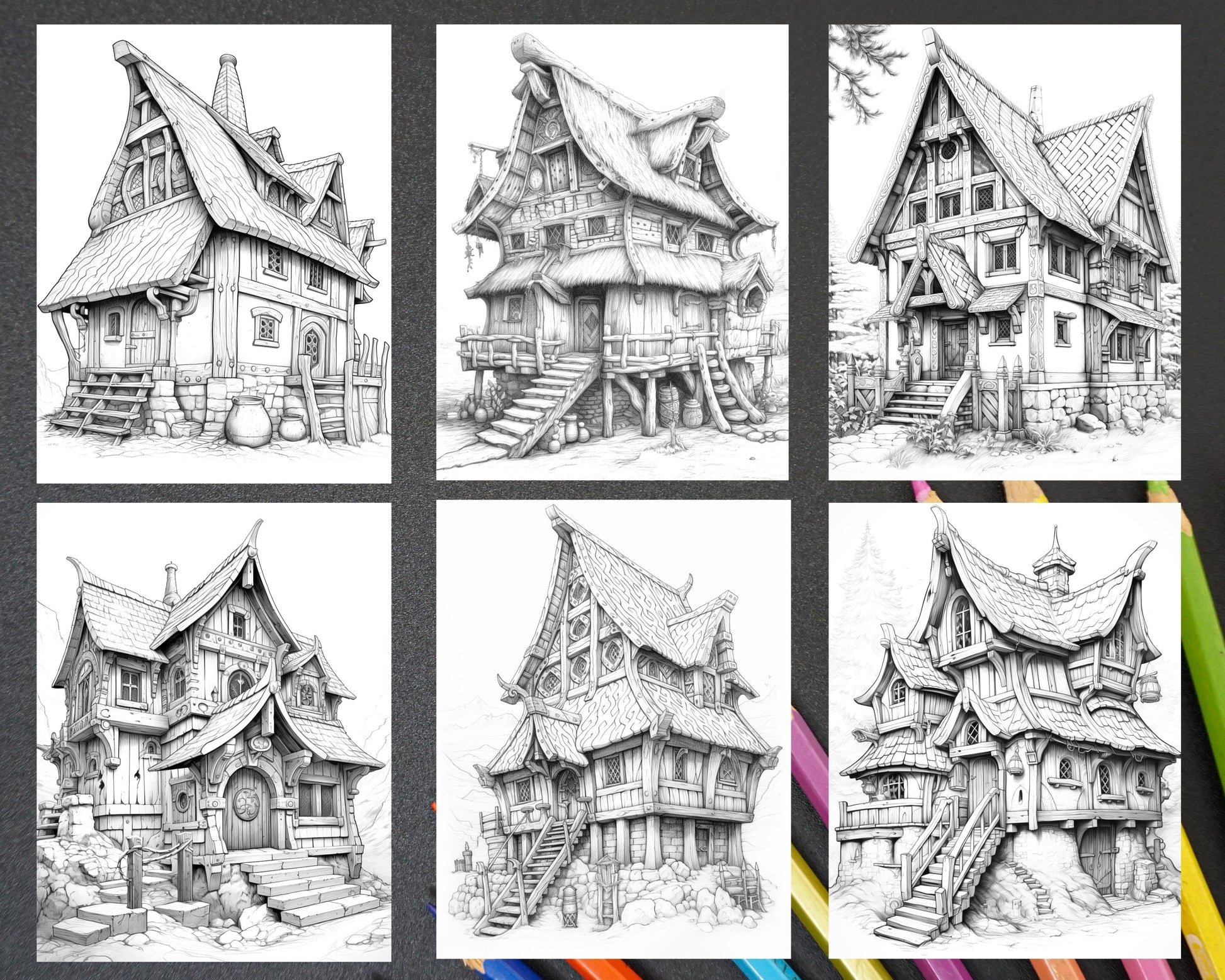 Viking houses grayscale coloring pages printable for adults pdf fi â coloring