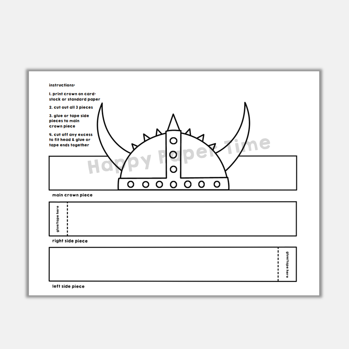 Viking helmet paper crown printable coloring craft made by teachers