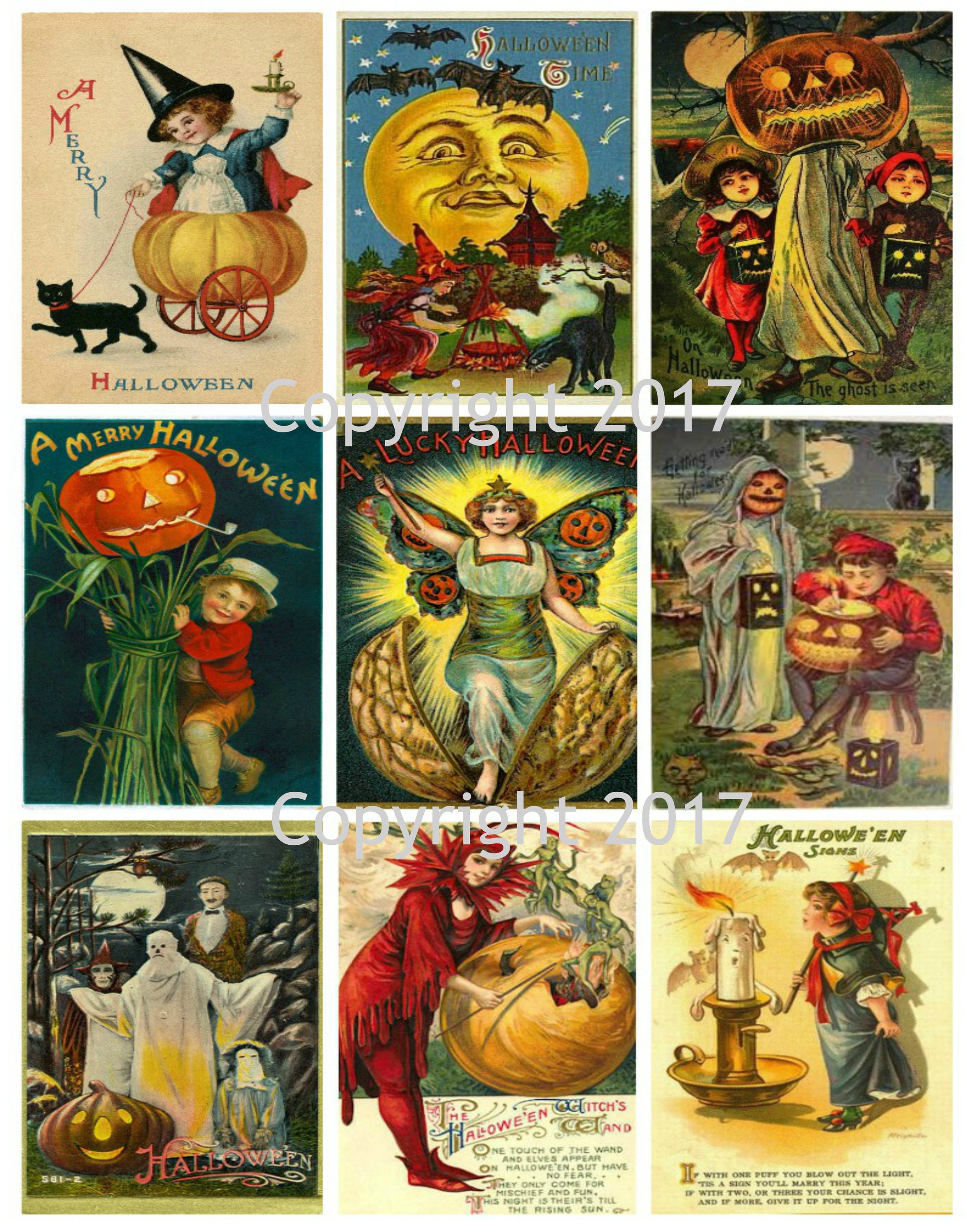 Printable vintage halloween cards collage sheet instant digital download halloween scrapbooking atc cards altered art jpg and pdf