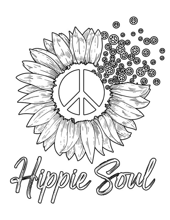 Hippie soul peace sign printable sunflower peace flower art digital download vintage hippie peace instant pdf