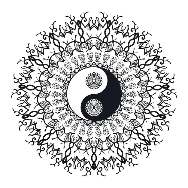 Premium vector vintage yin and yang in mandala tao symbol for print tattoo coloring bookfabric t
