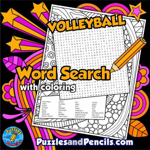 Volleyball word search puzzle activity with coloring made by teachers