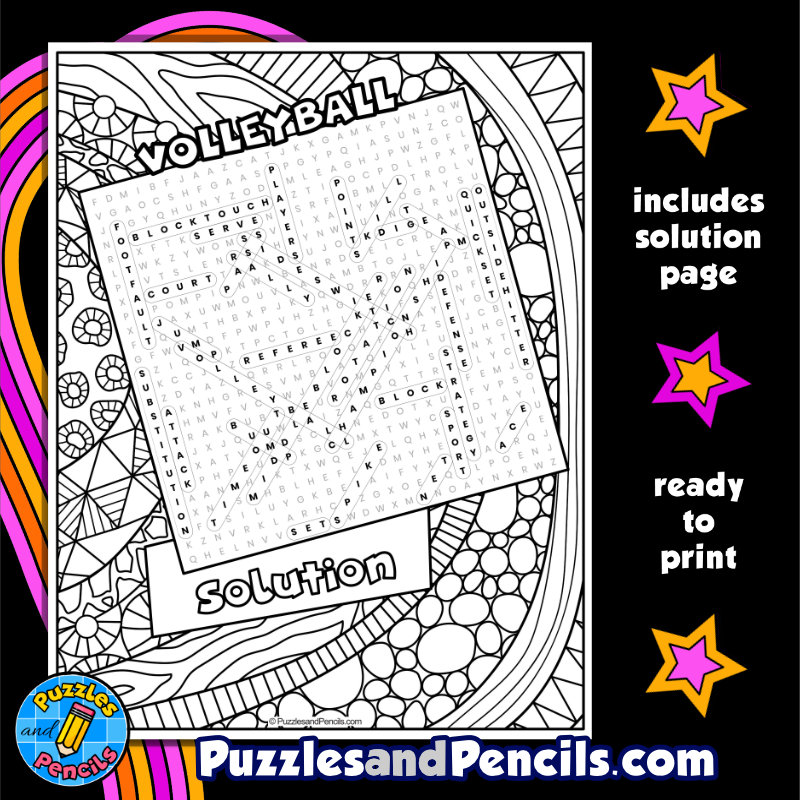 Volleyball word search puzzle activity with coloring made by teachers