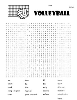 Volleyball difficult wordsearch and coloring page good for sub plan