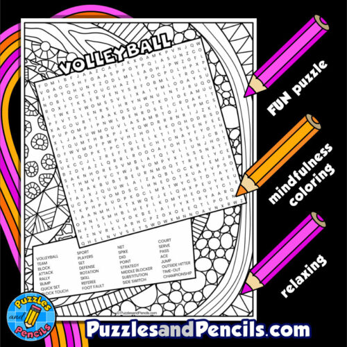 Volleyball word search puzzle activity with coloring made by teachers