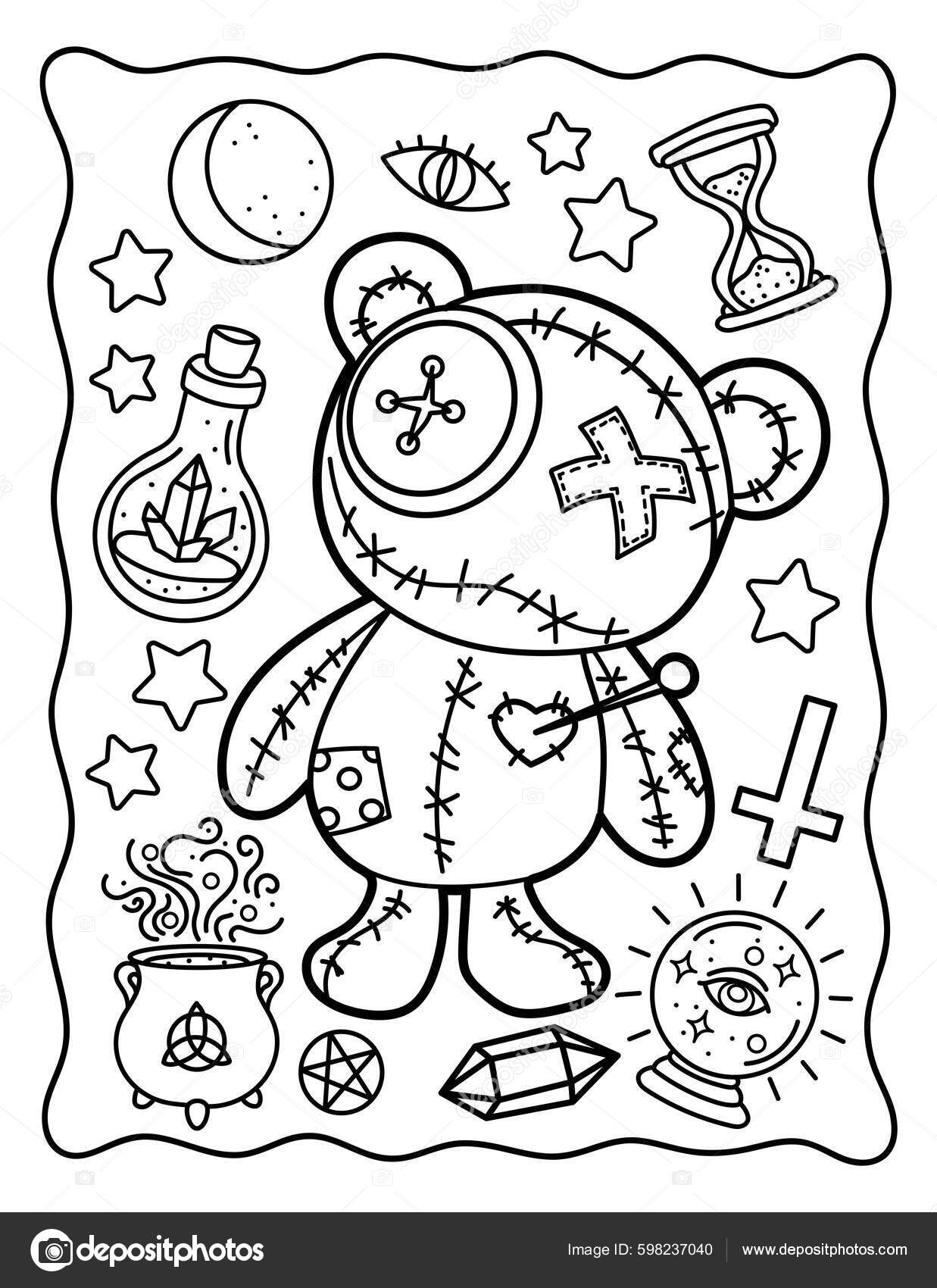 Coloring coloring book children bear voodoo toy halloween coloring book stock vector by meineillustrations