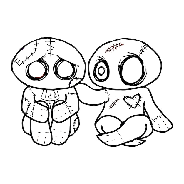 Premium vector voodoo dolls coloring page for all ages