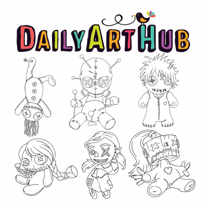 Voodoo dolls outline drawings clip art set â daily art hub graphics alphabets svg