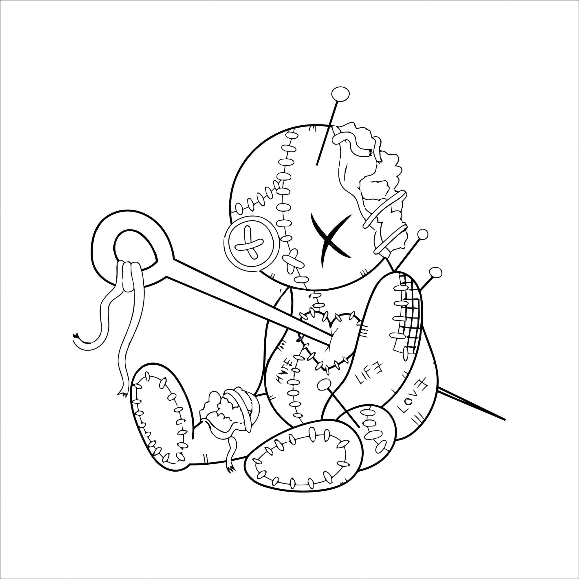 Premium vector voodoo dolls coloring page for all ages