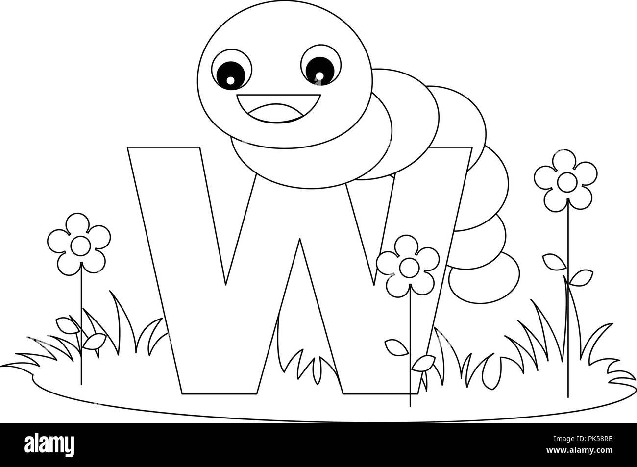 Animal alphabet coloring book illustration with outlined graphics to color stock vector image art