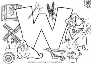 Letter w louring pages