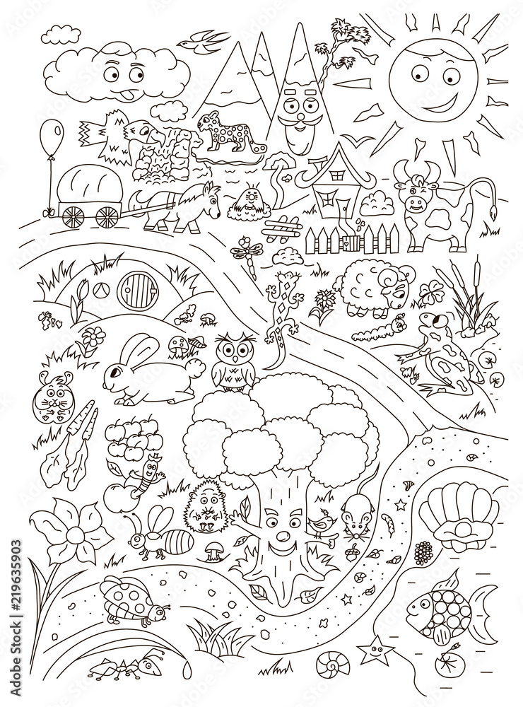 Coloring page with cute baby animals vector isolated vector