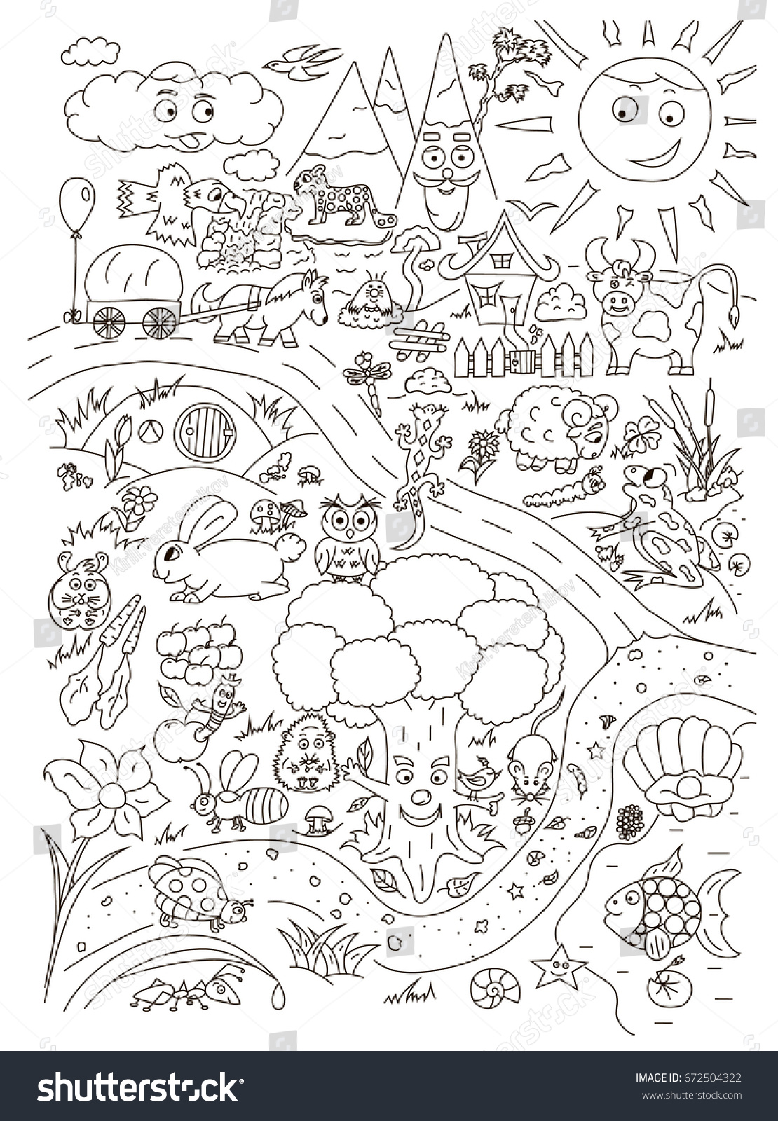 Coloring page cute animals stock vector royalty free