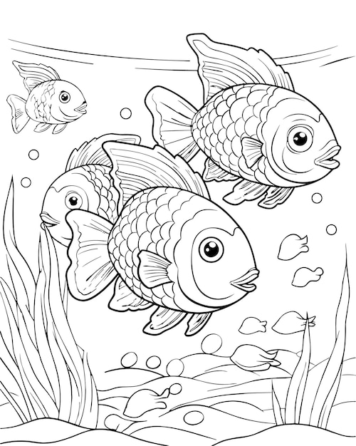 Premium vector fishs under water coloring pages