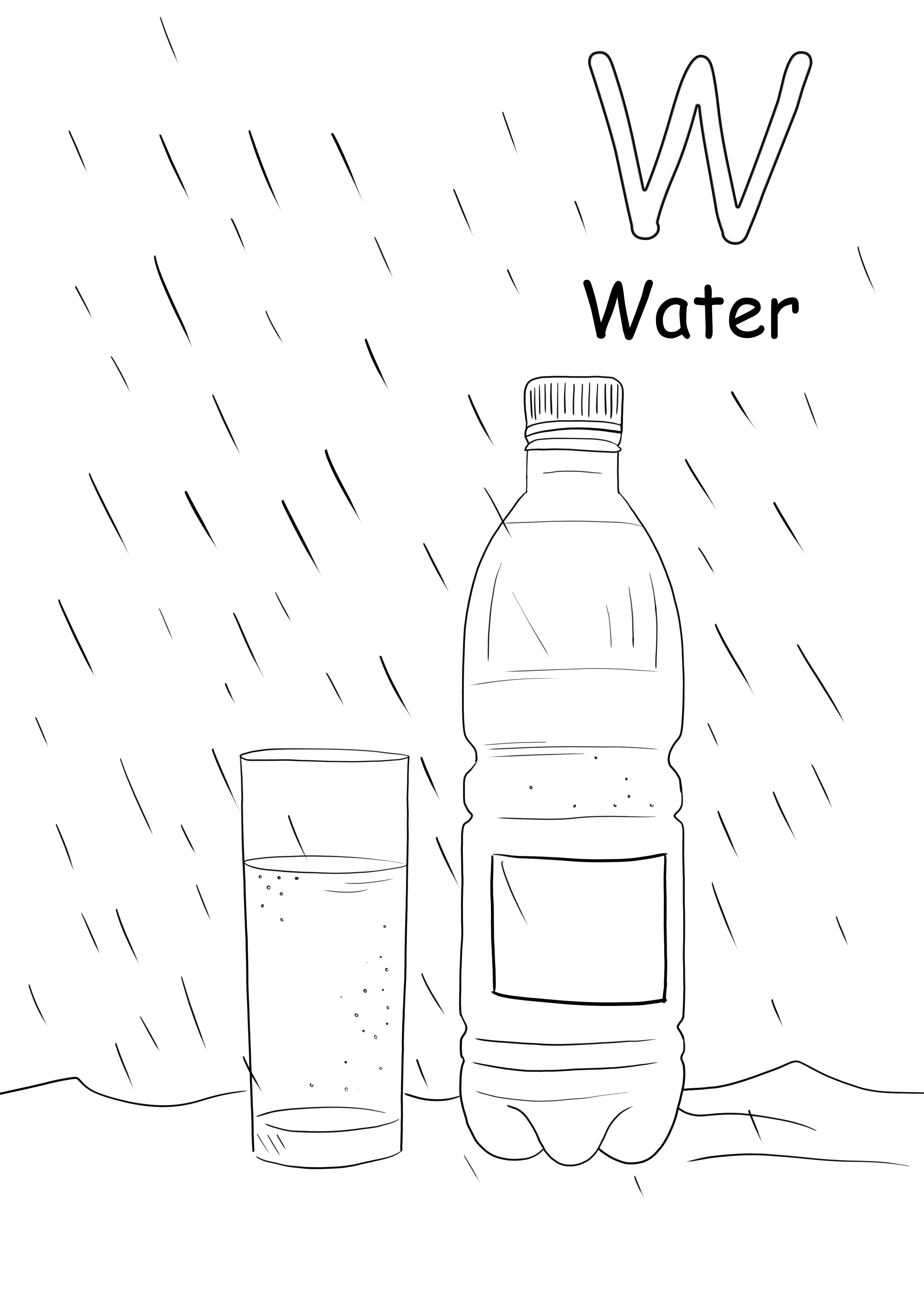 W is for water coloring sheet for free for kids to print