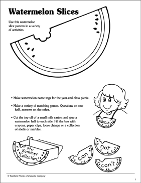 Watermelon slices printable lesson plans and ideas arts and crafts