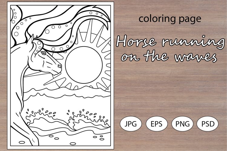 Horse running on waves coloring page