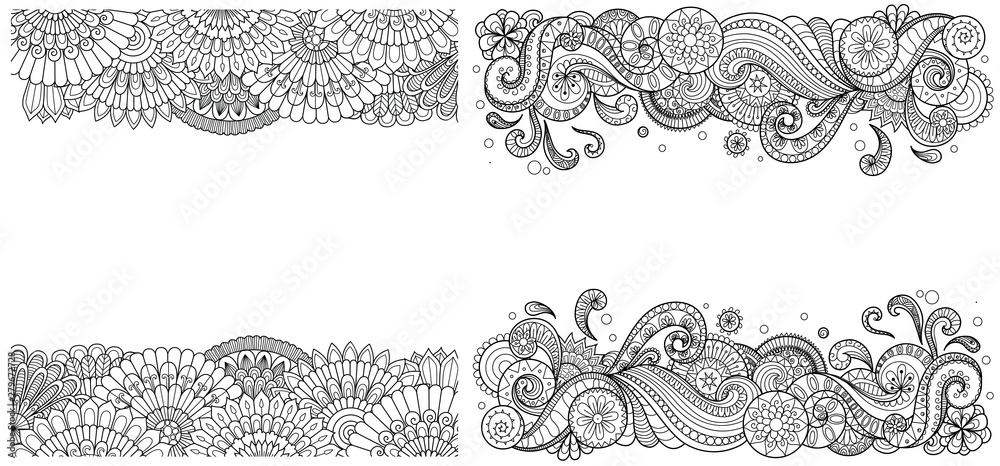 Beautiful mandala wave frames set for print on product or adult coloring book coloring page vector illustration vector