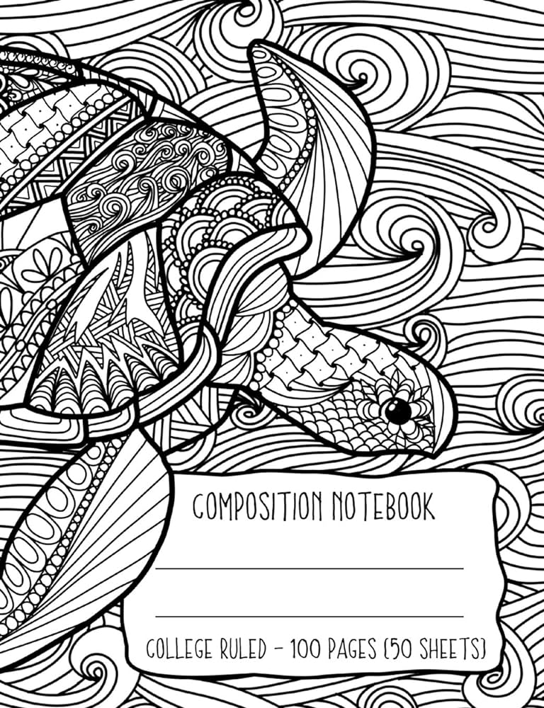 Position notebook sea turtle ocean waves coloring book style cover printables wt printables w and t books