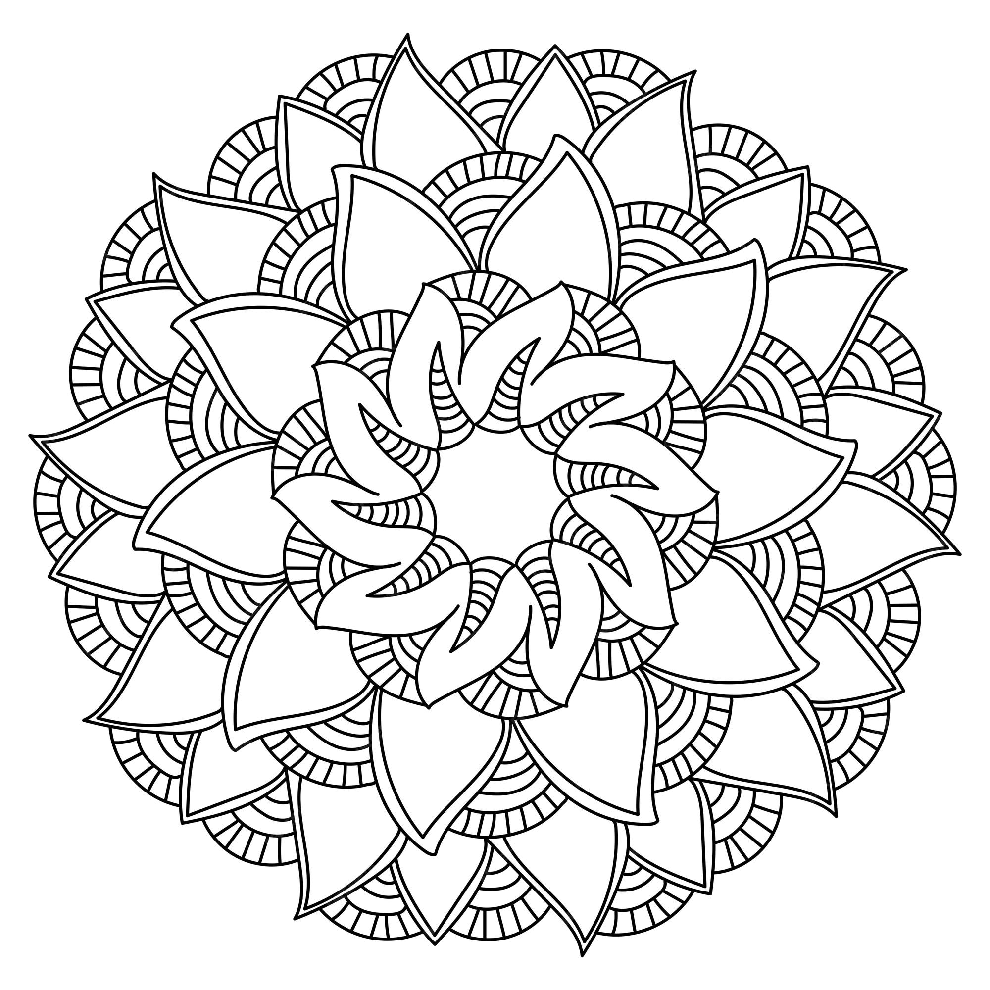 Premium vector contour antistress mandala with repeating arcs and waves coloring page with simple lines