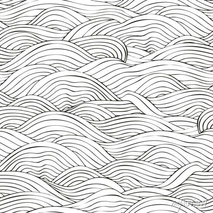 Ocean waves seamless pattern coloring book page for adult and canvas prints for the wall â canvas prints wallpaper vector texture