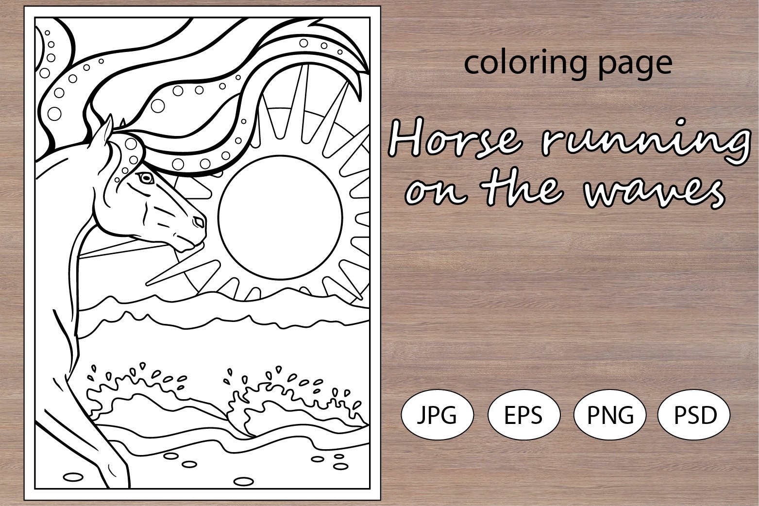 Horse running on waves coloring page
