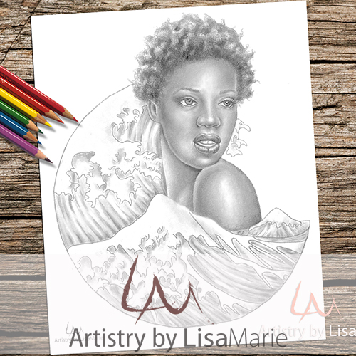 Wave woman printable coloring page â artistry by lisa marie