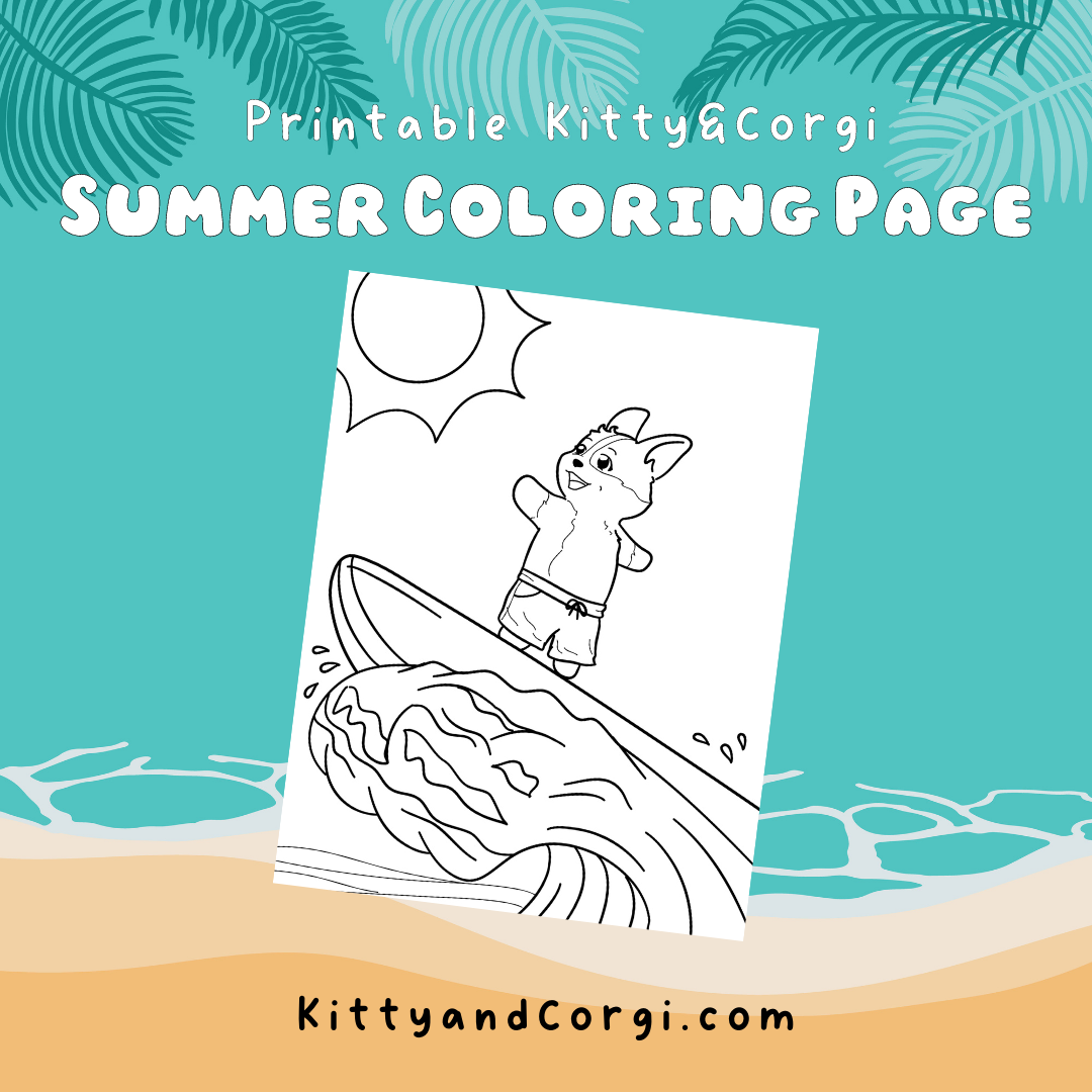 Corgi surfing a gnarly wave coloring page â emma juneau art