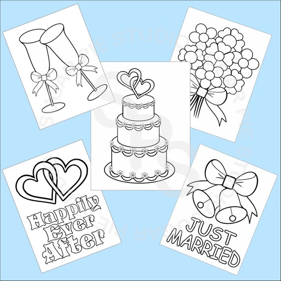 Printable wedding favor kids coloring pages pdf or jpeg file