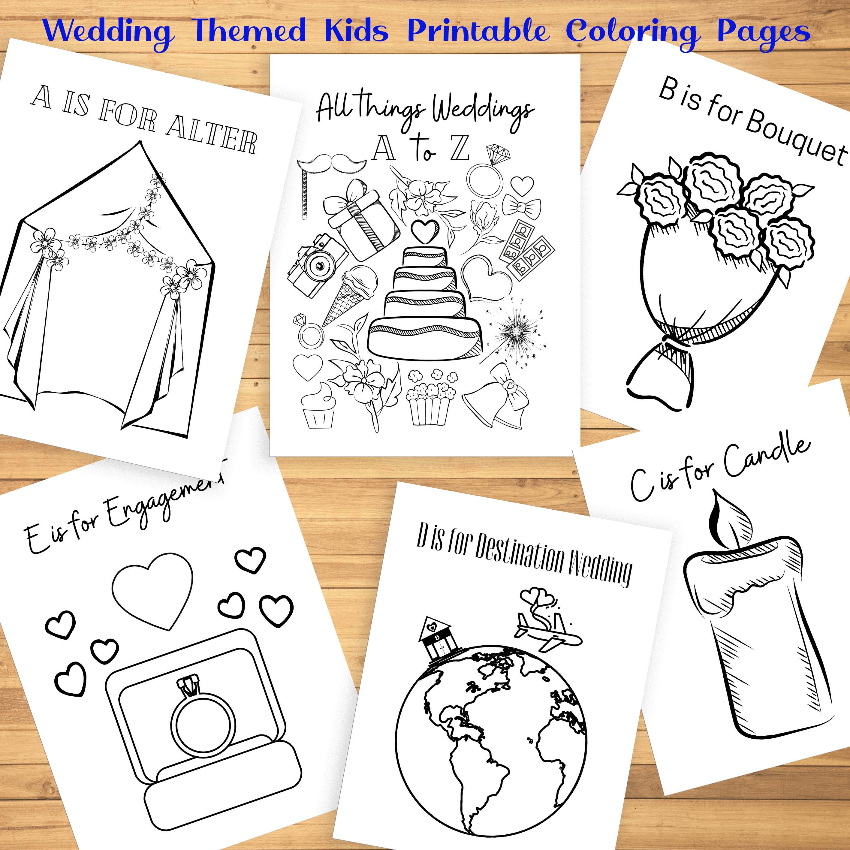 Printable wedding coloring pages wedding activity book kid