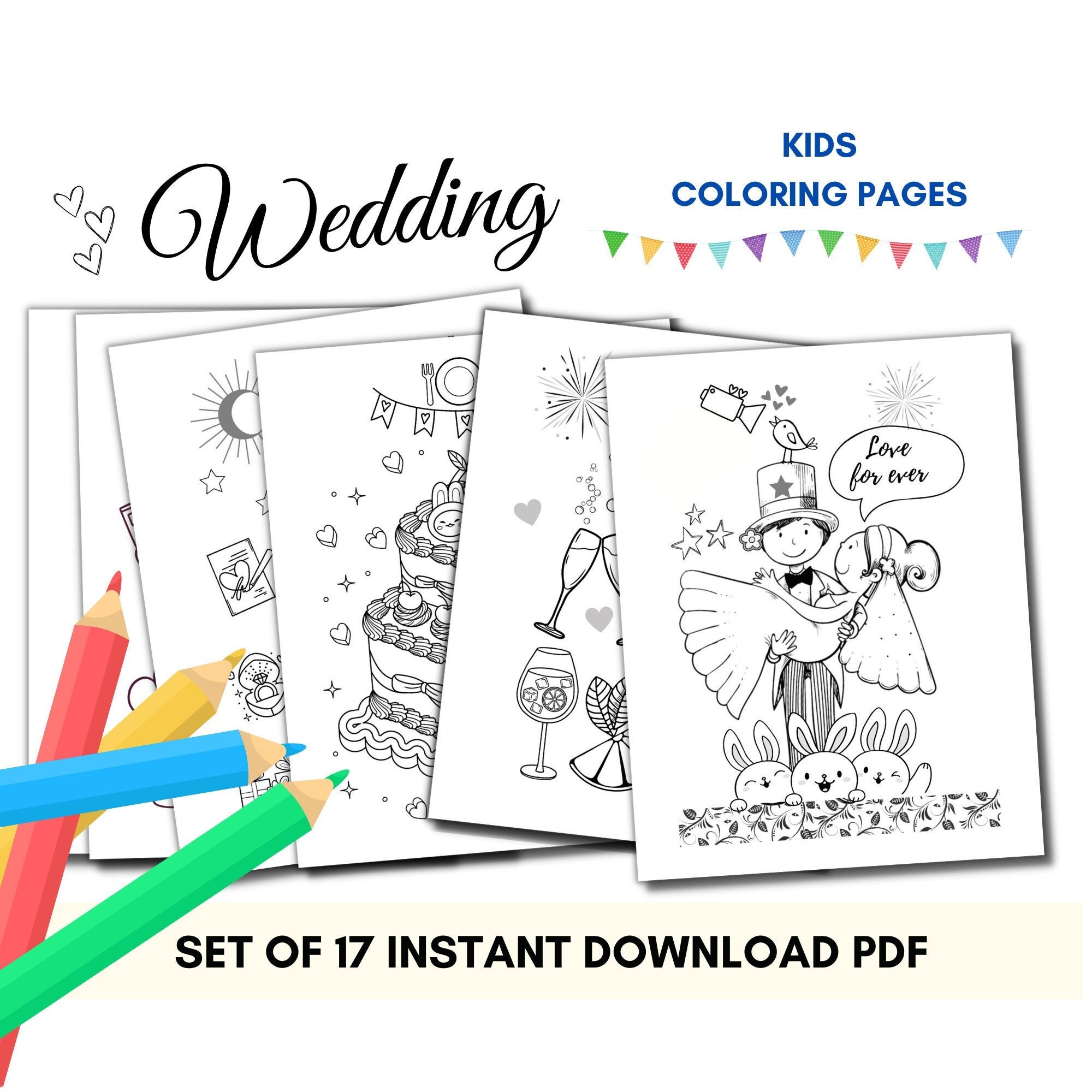 Printable wedding coloring pages for kids instant download pdf ideal creative activity to amuse children at the wedding ceremony